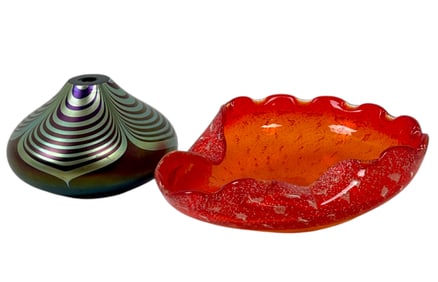 Vintage Murano Glass bowl and Stuart Abelman Art Glass oil Lamp