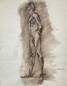 Vintage Nude Male Gay Hand Drawing on Paper signed