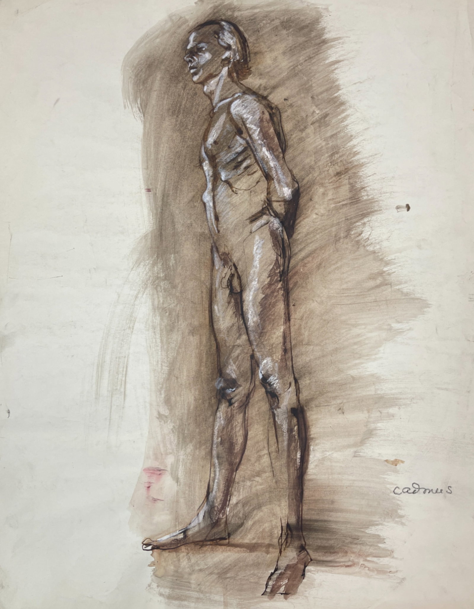 Vintage Nude Male Gay Hand Drawing on Paper signed: Vintage Nude Male Gay Hand Drawing on Paper signed 24" x 19"