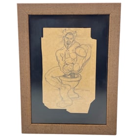 PALANCA PEDRO SANTILANA VINTAGE GAY EROTIC DEMON DEVIL PENCILE DRAWING SIGNED