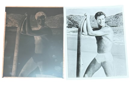 Vintage SURFING PHOTO Hugh Obrian Water Ski - Black and White by Surf with Negative