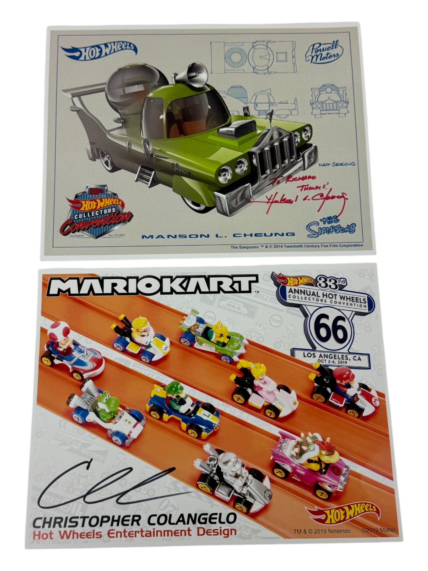 Signed 2014 Manson L. Cheung & 2019 Christopher Colangelo Hot Wheels 8"x10" E Sheet VHTF Collection (1 of 5)