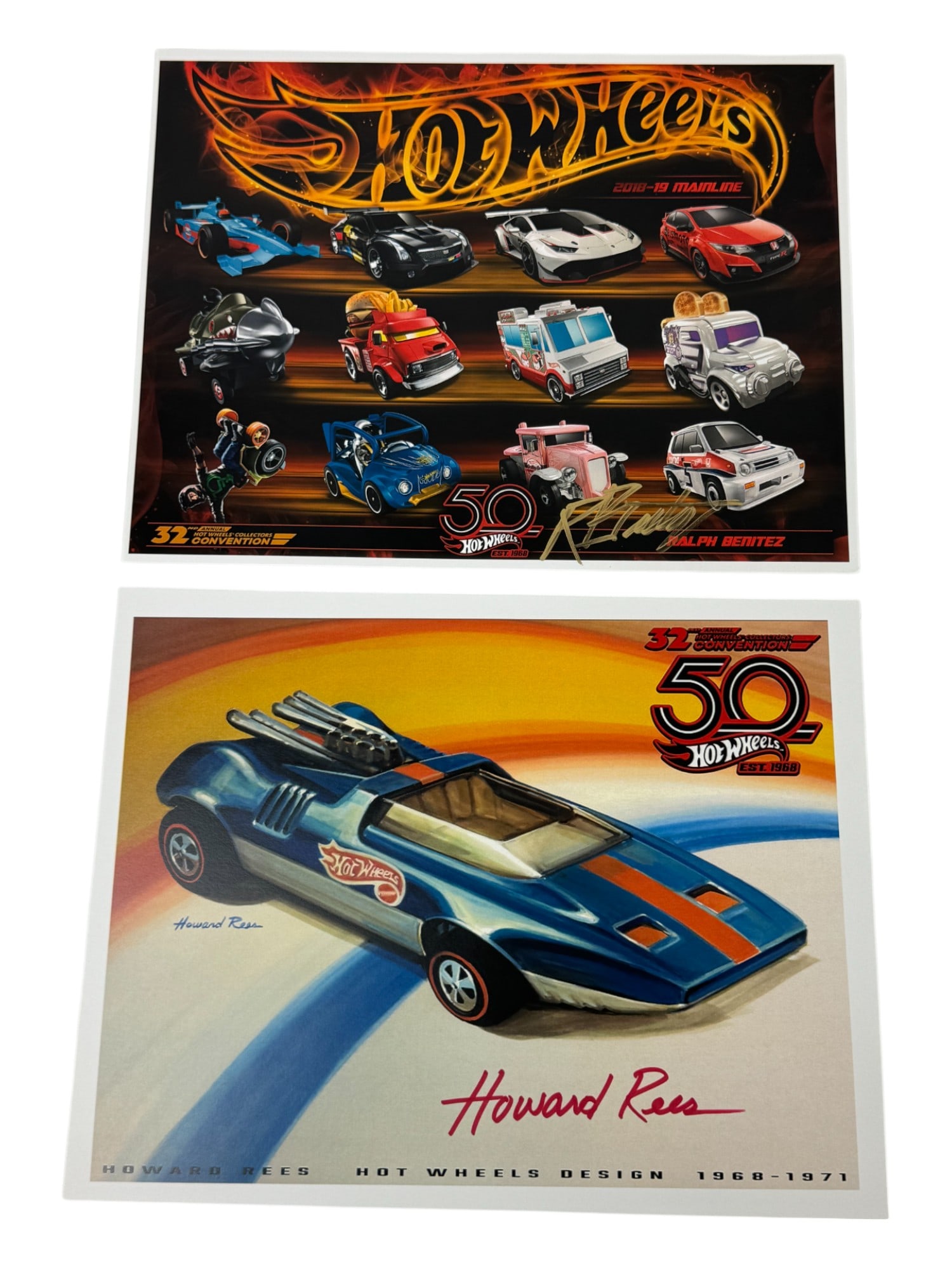 Signed 2018 Ralph Benitez & Howard Rees Hot Wheels 8"x10" E Sheet VHTF Collection (1 of 6)