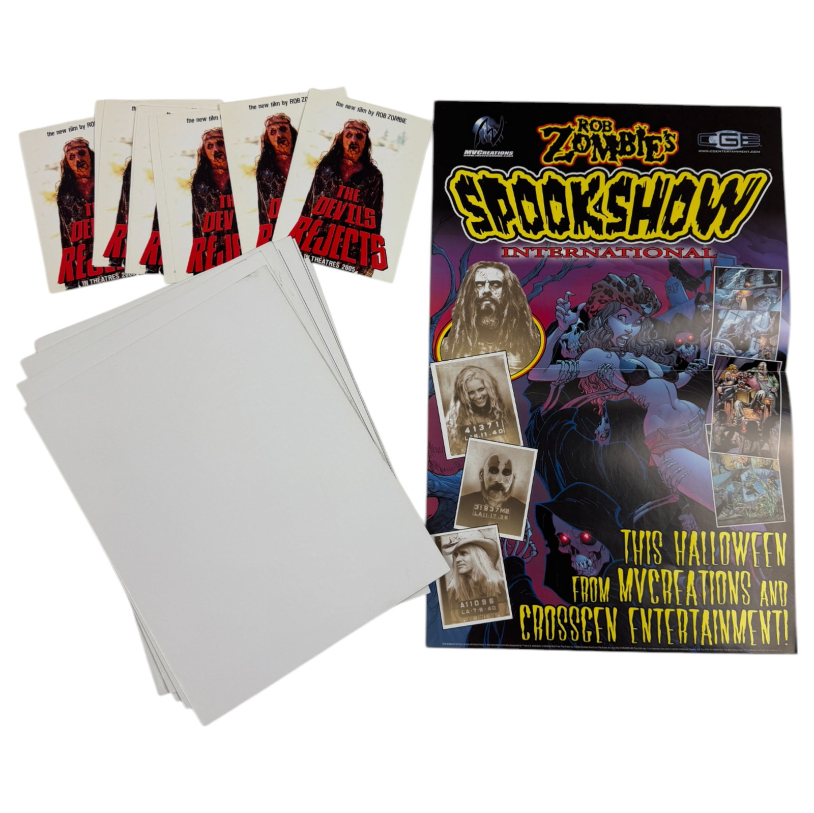 ROB ZOMBIES SPOOKSHOW INTERNATIONAL MOVIE POSTER AND DEVILS REJECTS STICKERS LOT 19 (1 of 3)