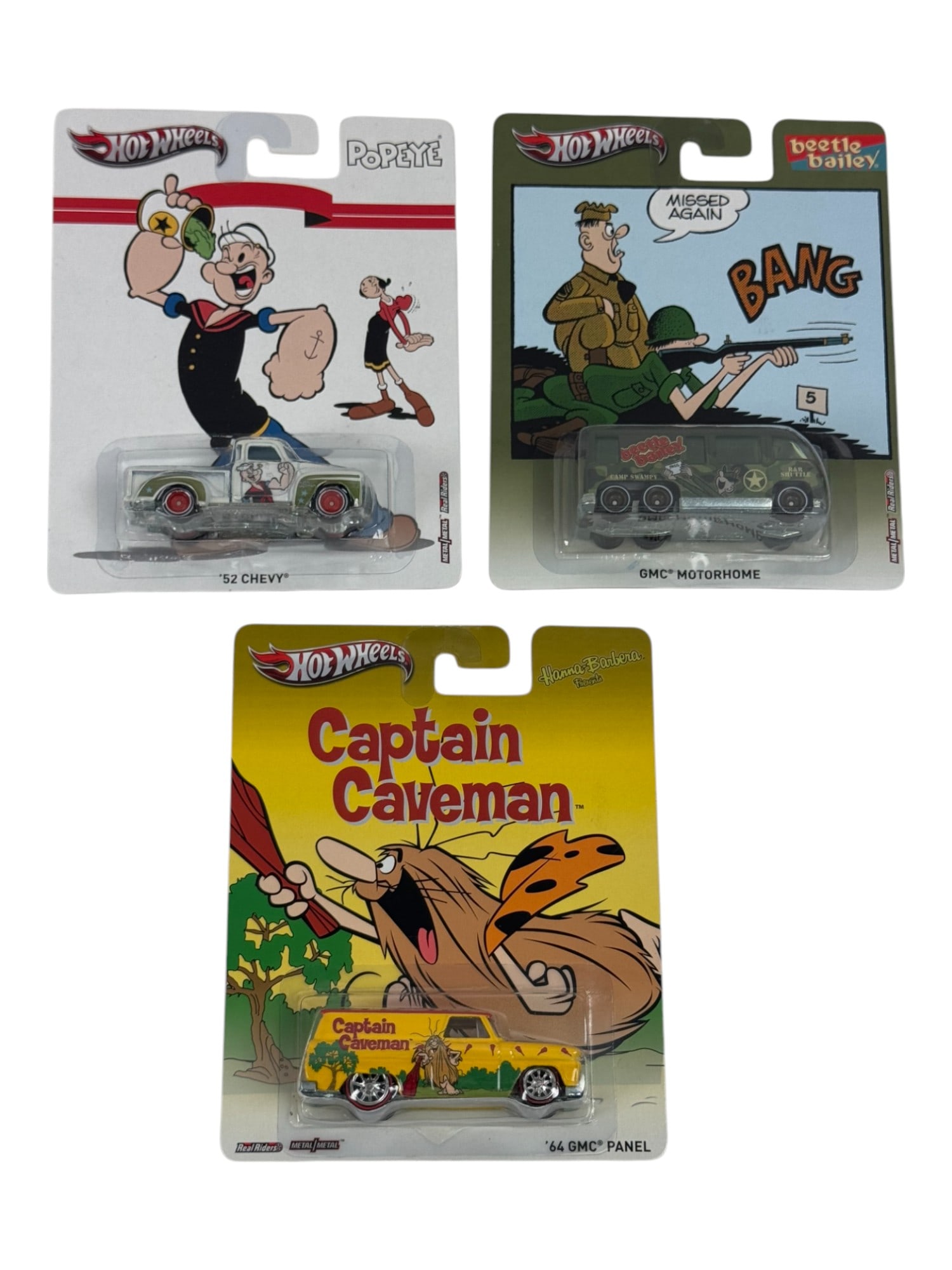 Hot Wheels Beetle Bailey, Captain Caveman, Popeye Car Toy Collection Lot (1 of 5)