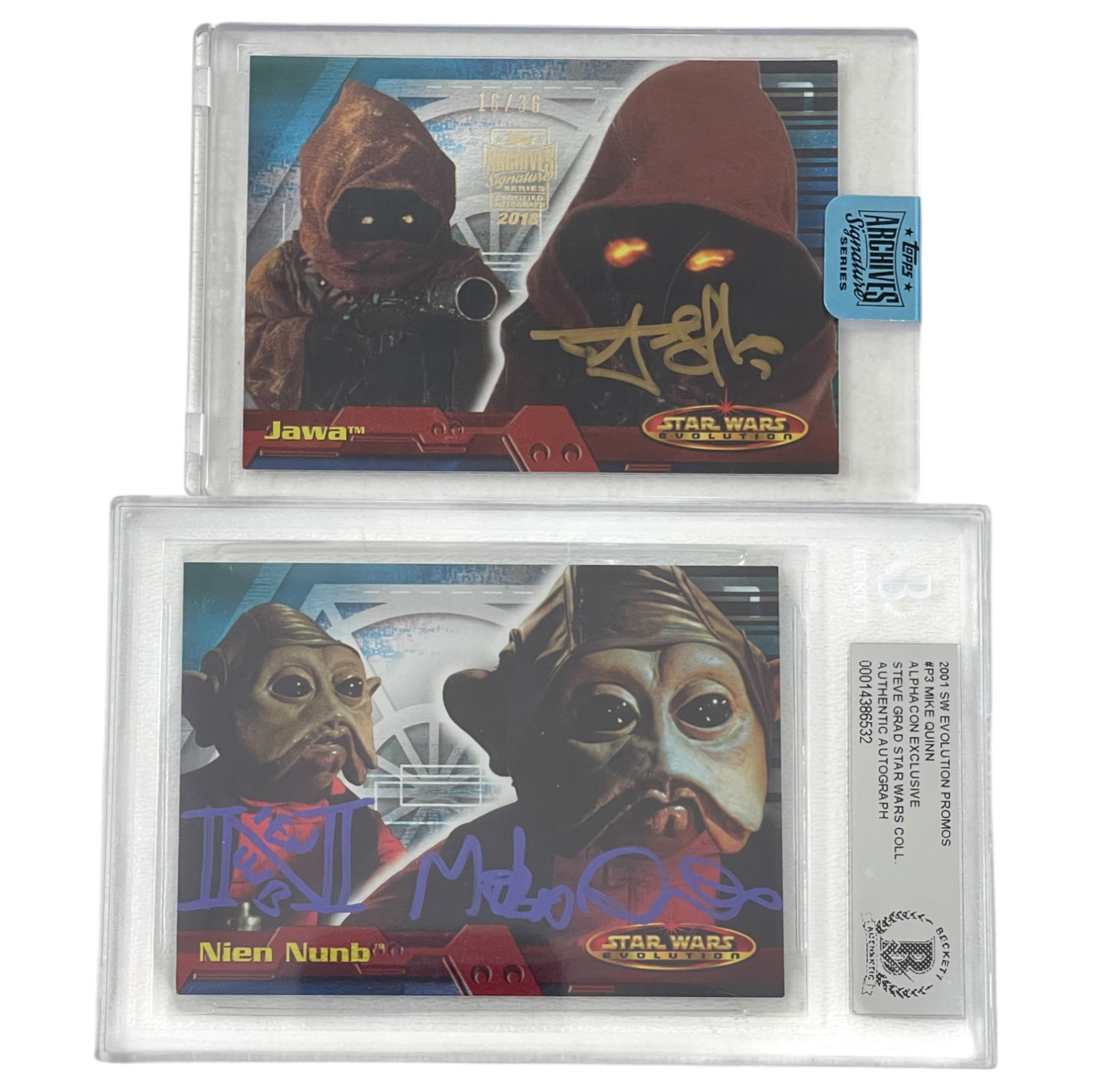 2001 Topps Star Wars Evo Mike Quinn as Nien Numb Signed #52 & Jawa As Rusty Goffe Signature Series (1 of 3)