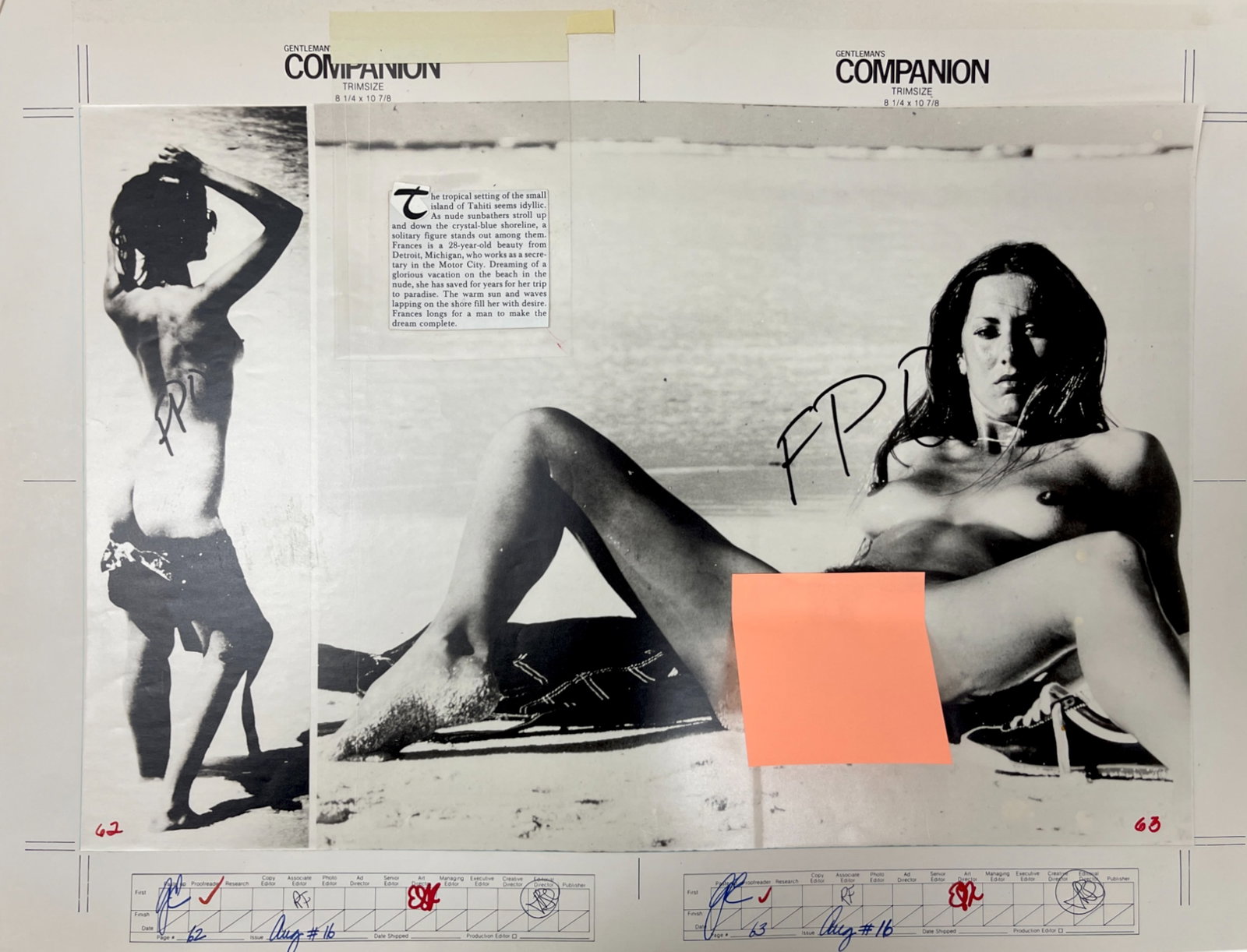 Erotic Female Model Vintage Companion magazine production storyboard artwork adults only: Erotic Female Model Vintage Companion magazine production storyboard artwork adults only 19 x 14 1/2 inches