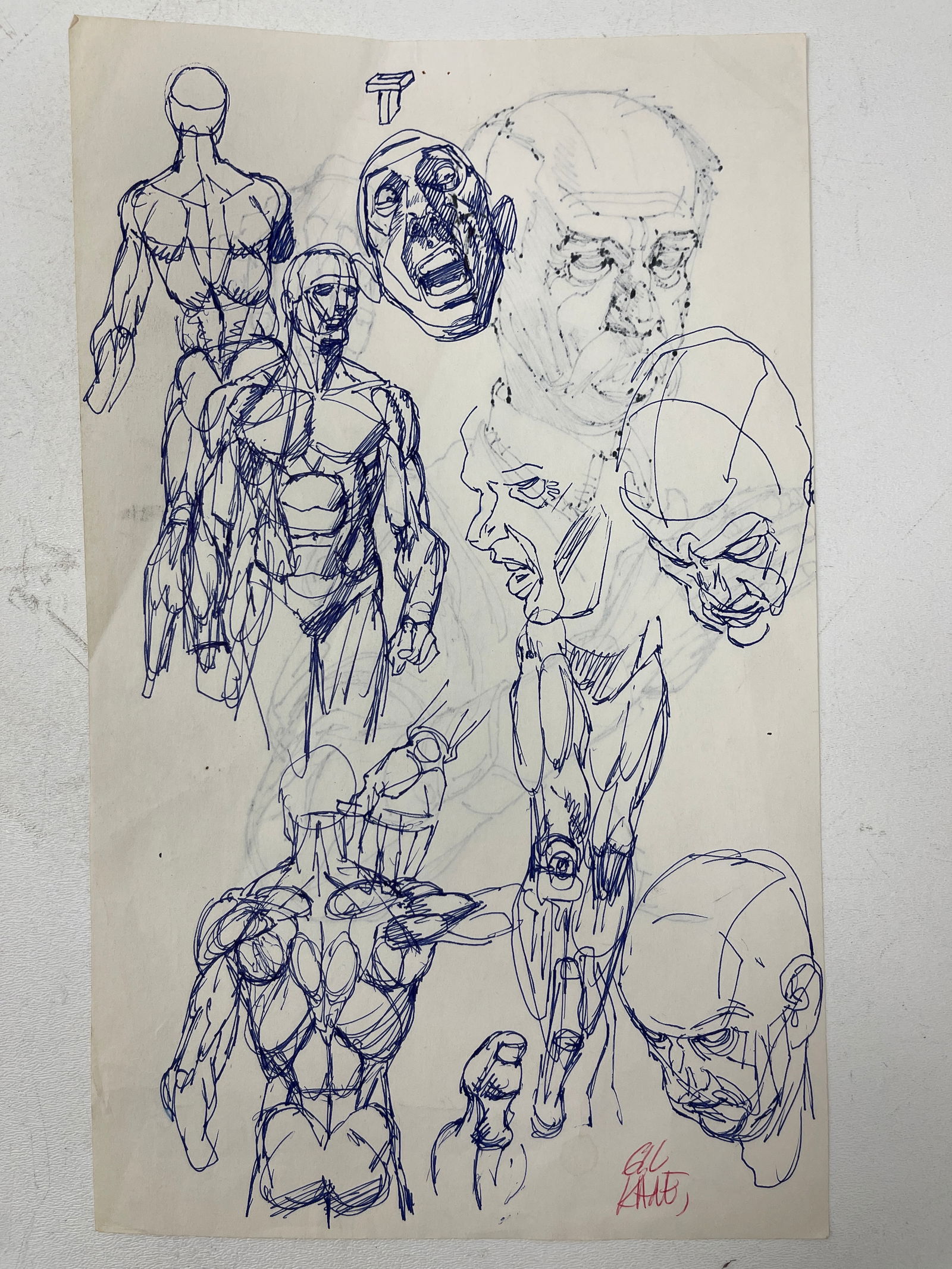 GIL KANE SIGNED ORIGINAL COMIC ART DRAWING SCKETCH DOUBLE SIDED 8.5' x 14" (1 of 5)