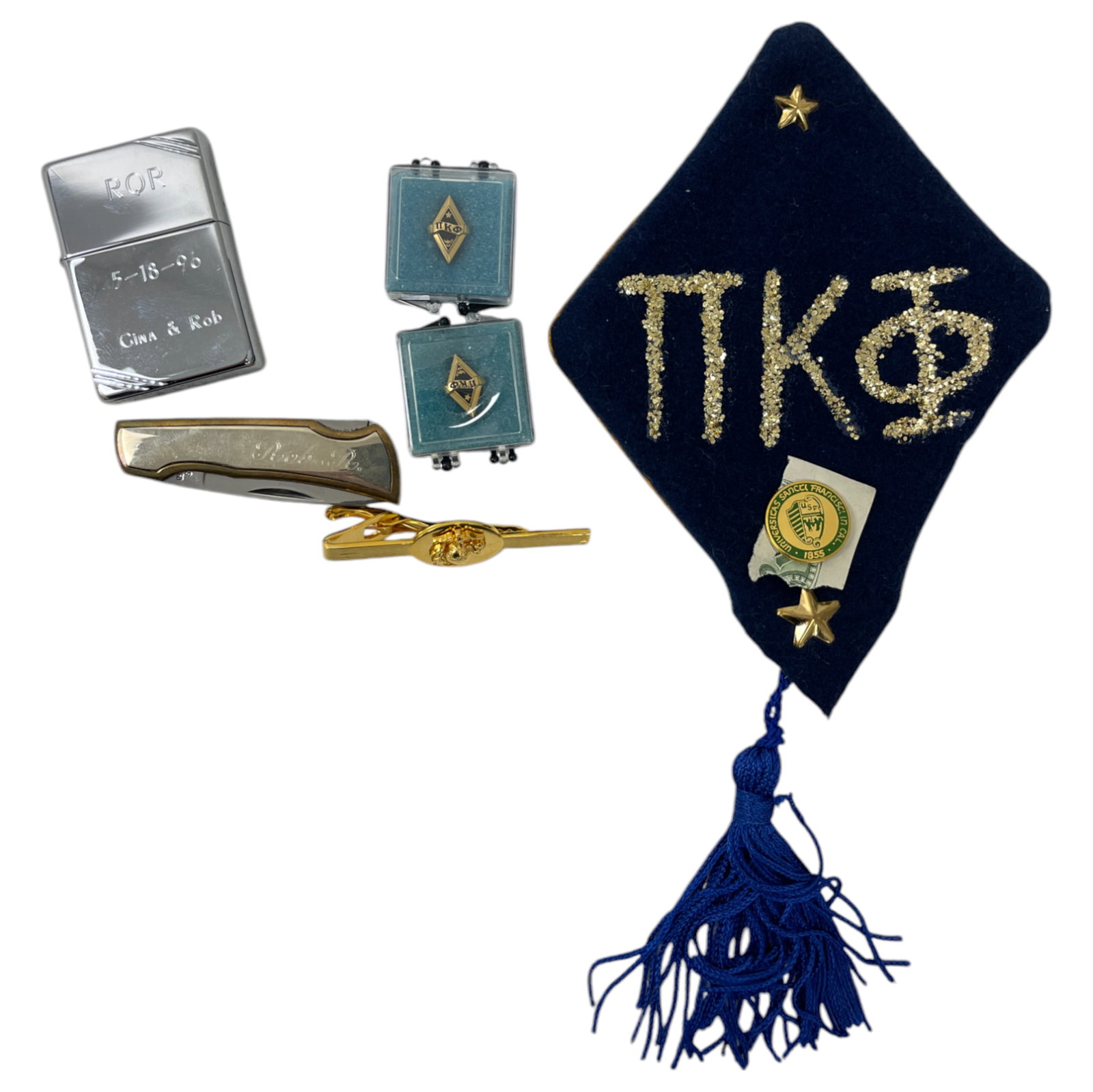 VINATGE PLAIN BADGE PI KAPPA PHI ZIPPO KNIFE COLLECTION LOT: VINATGE PLAIN BADGE PI KAPPA PHI ZIPPO KNIFE COLLECTION LOT