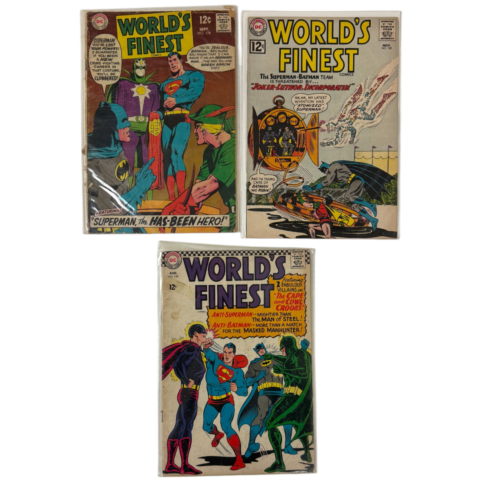 Vintage DC Comics Worlds Finest #159, 129, 178 Comic Book Collection Lot (1 of 4)