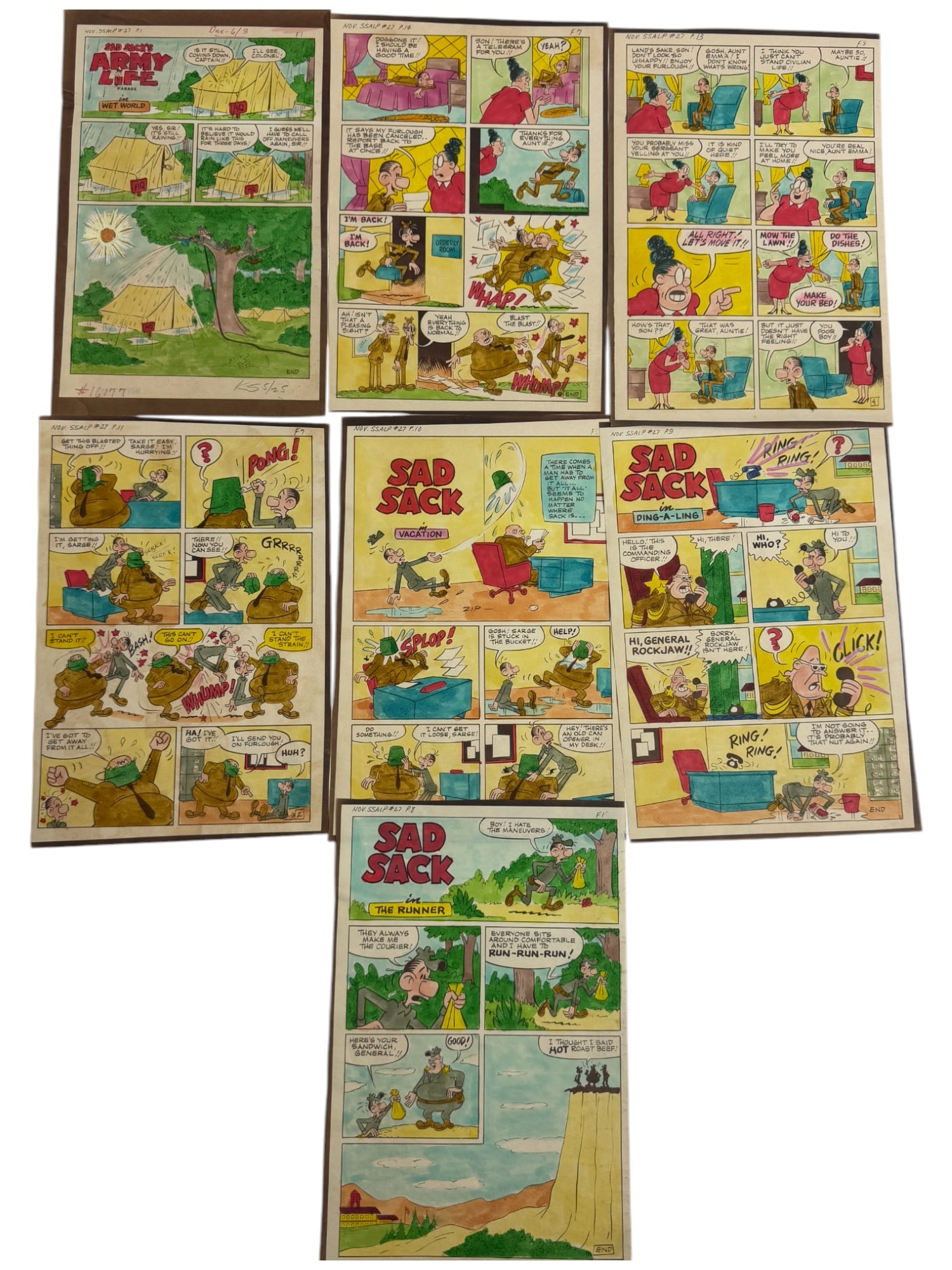 Sad Sack's Army Life Parade #27 Original Hand Drawn and Colored Storyboard Comic Art (1 of 5)