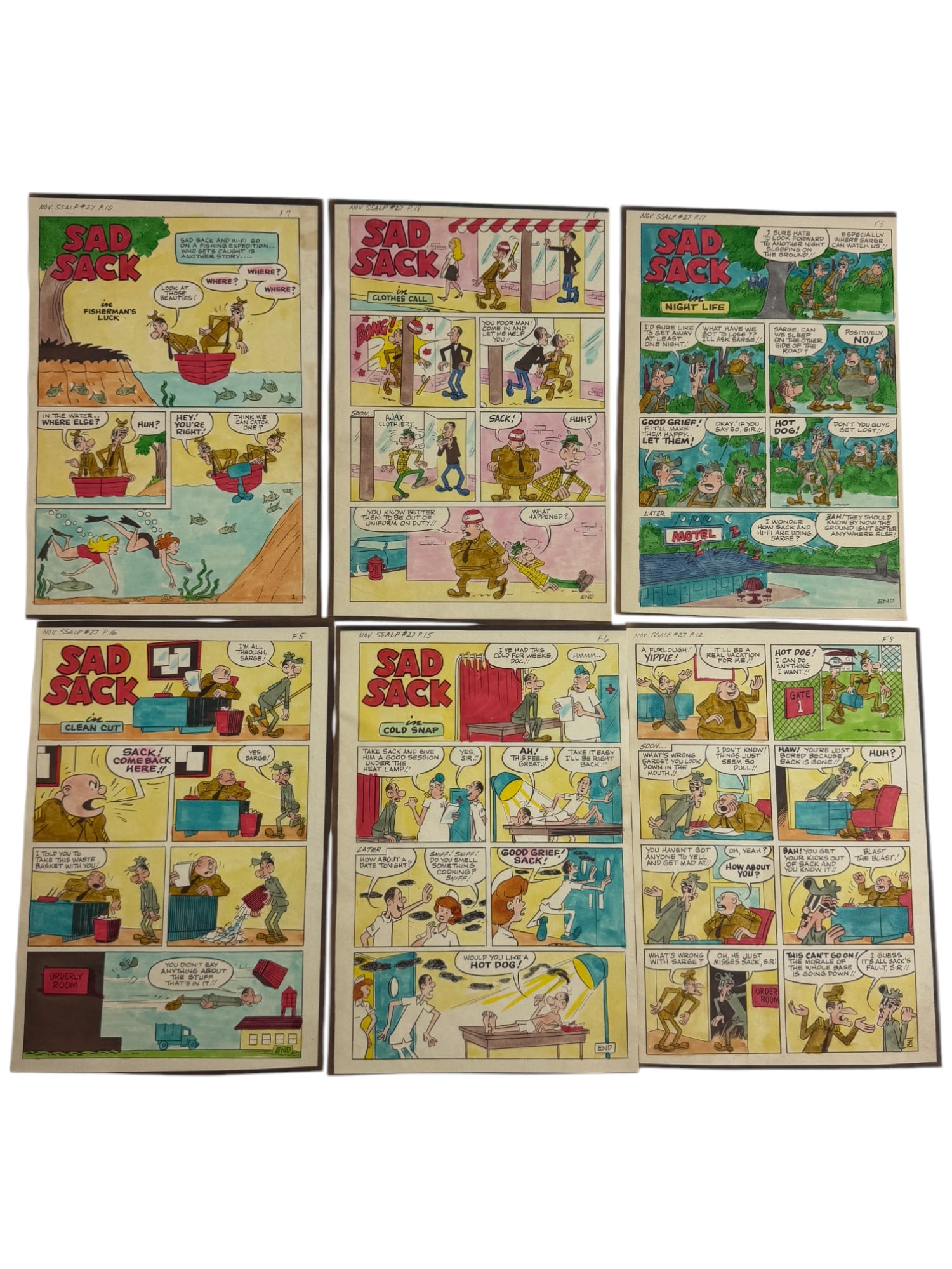 Sad Sack's Army Life Parade #27 Original Hand Drawn and Colored Storyboard Comic Art (1 of 5)