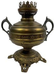 Antique McKenney & Co Brass Embossed Oil Lamp