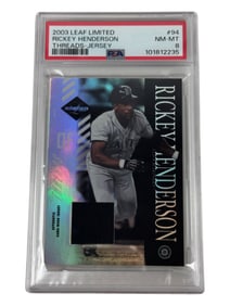 2003 Leaf Limited Rickey Henderson Threads-Jersey #94 PSA 8 15/50
