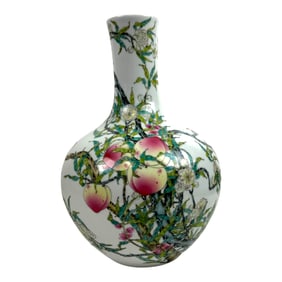 A Chinese Enameled Porcelain Peach Vase Height 15.1"