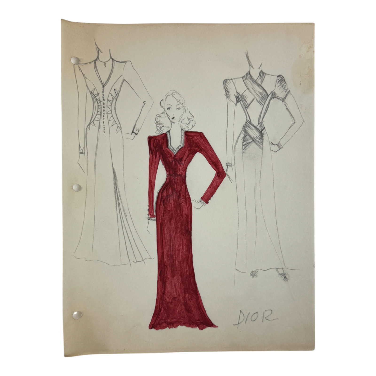 Christian Dior Vintage Rare Fashion Design Drawing Sketch: Christian Dior Vintage Rare Fashion Design Drawing Sketch. Hand drawn. Size: 8.5" x 11".