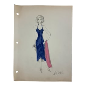 Christian Dior Vintage Rare Fashion Design Drawing Sketch