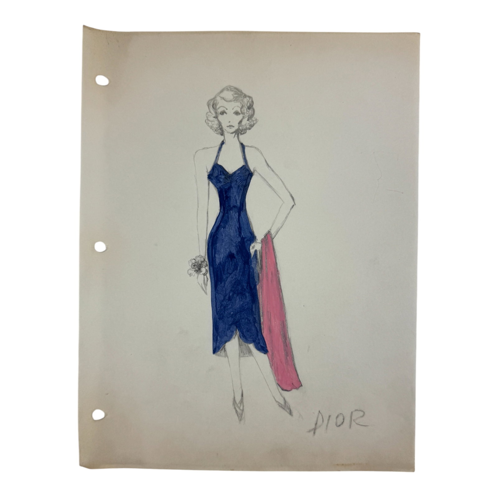 Christian Dior Vintage Rare Fashion Design Drawing Sketch: Christian Dior Vintage Rare Fashion Design Drawing Sketch. Hand drawn. Size: 8.5" x 11".