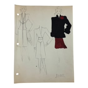 Christian Dior Vintage Rare Fashion Design Drawing Sketch