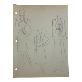 Christian Dior Vintage Rare Fashion Design Drawing Sketch