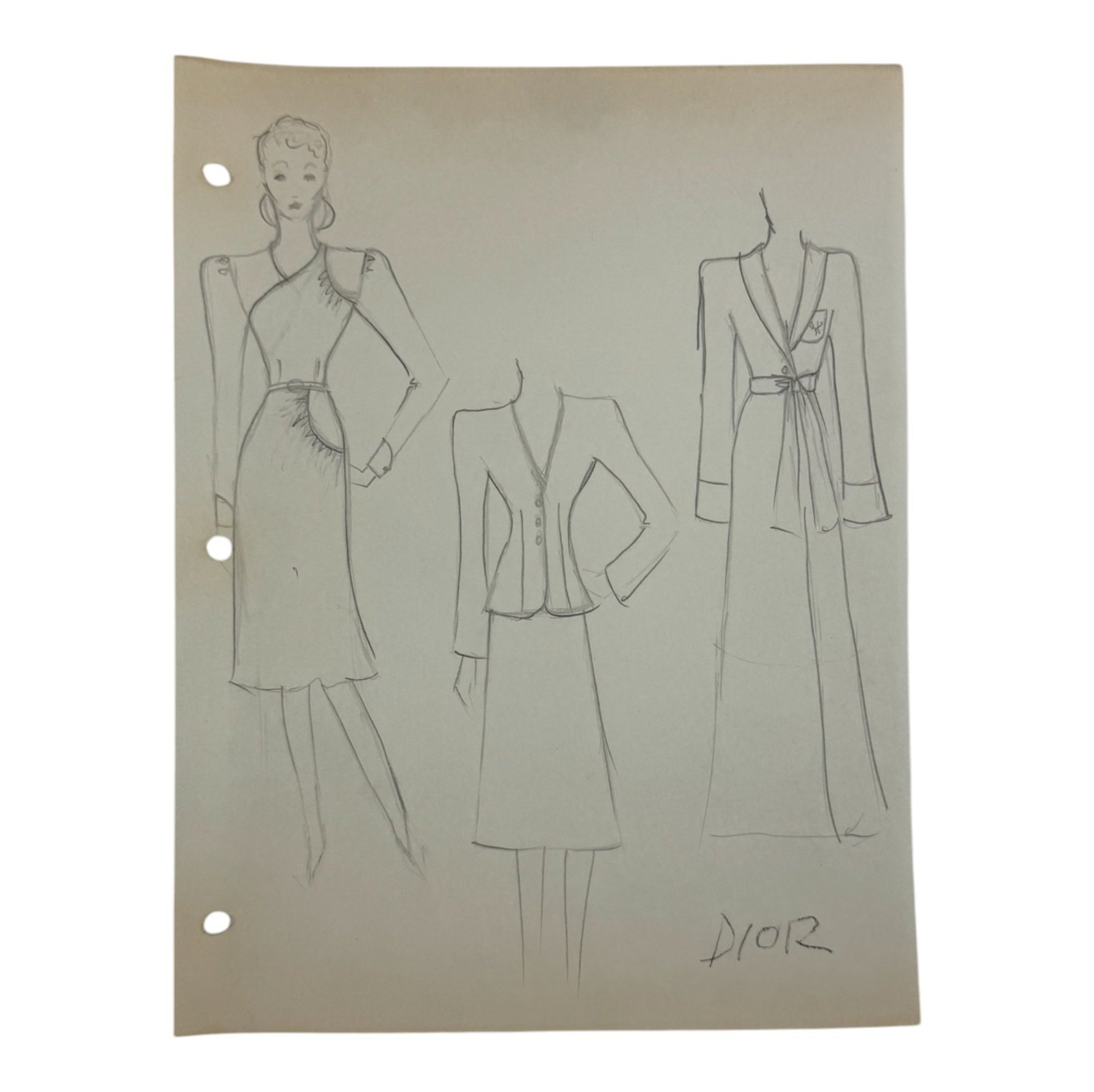 Christian Dior Vintage Rare Fashion Design Drawing Sketch: Christian Dior Vintage Rare Fashion Design Drawing Sketch. Hand drawn. Size: 8.5" x 11".