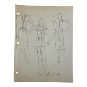 Christian Dior Vintage Rare Fashion Design Drawing Sketch