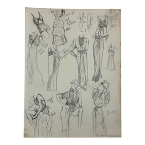 Christian Dior Vintage Rare Fashion Design Drawing Sketch