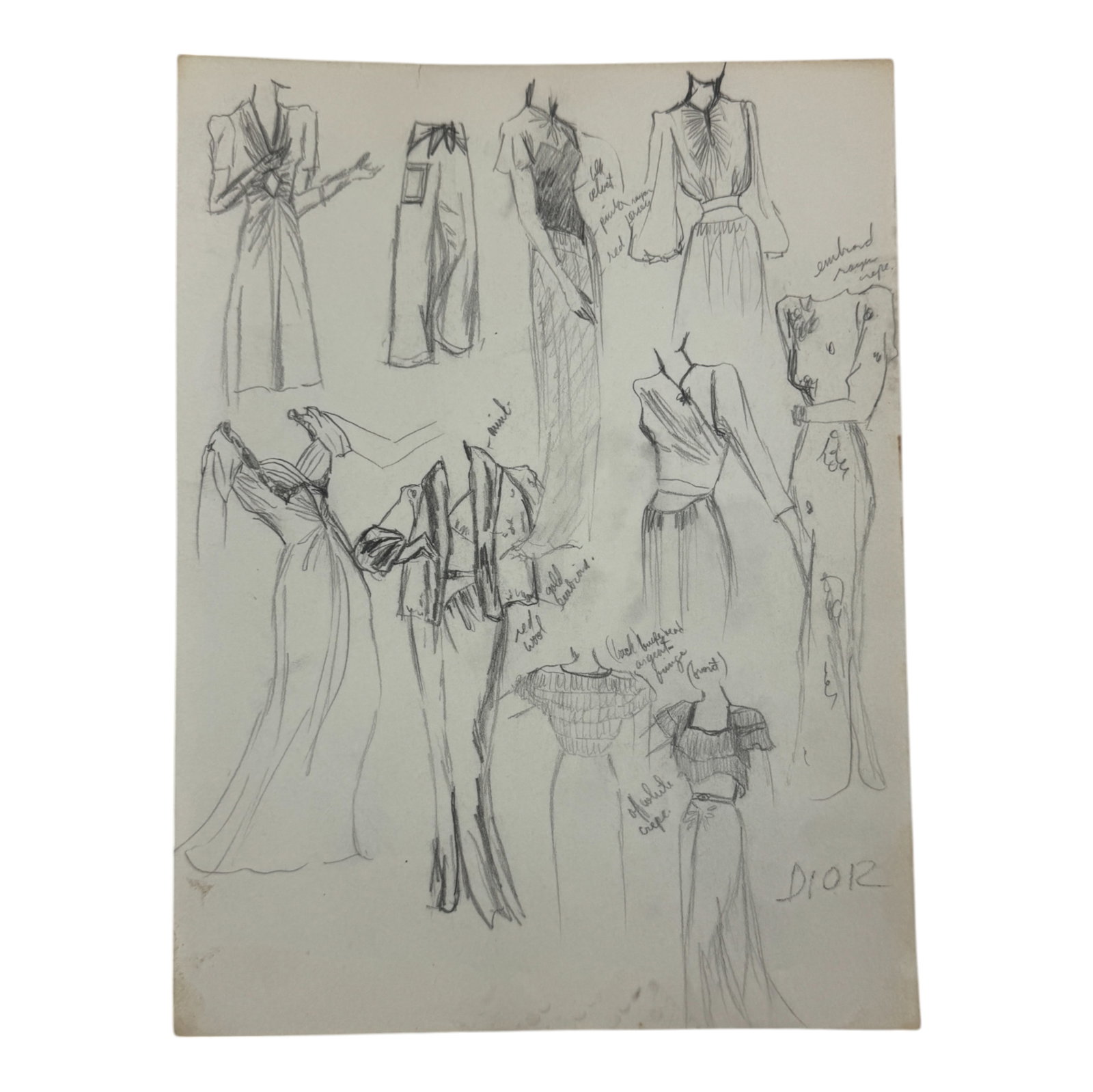 Christian Dior Vintage Rare Fashion Design Drawing Sketch: Christian Dior Vintage Rare Fashion Design Drawing Sketch. Hand drawn. Size: 9" x 12".