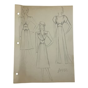 Christian Dior Vintage Rare Fashion Design Drawing Sketch