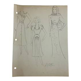 Christian Dior Vintage Rare Fashion Design Drawing Sketch