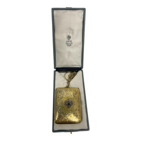 RUSSIAN FABERGE GILT SILVER DIAMOND COMPACT CASE