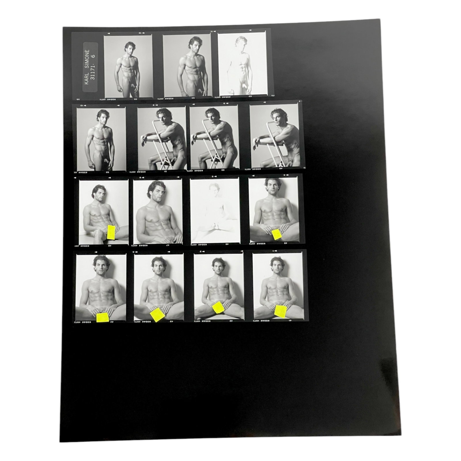 Vintage Pin Up Nude Gay Male Interest B&W Model Photo Erotic by Karl Simone Contact Sheet Photo: Vintage Pin Up Nude Gay Male Interest B&W Model Photo Erotic by Karl Simone Contact Sheet Photo 14" x 11"