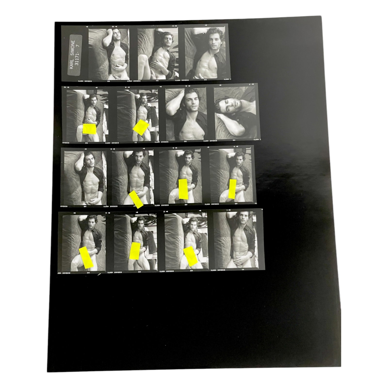 Vintage Pin Up Nude Gay Male Interest B&W Model Photo Erotic by Karl Simone Contact Sheet Photo: Vintage Pin Up Nude Gay Male Interest B&W Model Photo Erotic by Karl Simone Contact Sheet Photo 14" x 11"