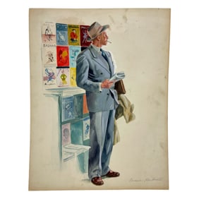 VINTAGE MAGAZINE ILLUSTRATION ART WATERCOLOR ON BOARD SIGNED Norman Rockwell