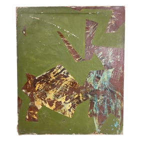 Abstract Oil Painting on Board Signed on Back Helen Klokke