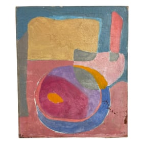 Abstract Oil Acrylic Painting on Canvas Mid Century Pencil Signed on Back