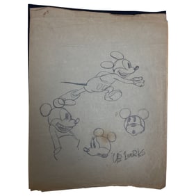 Vintage Disney Mickey Mouse Pencil Drawing Animation Art Signed Ub Iwerks