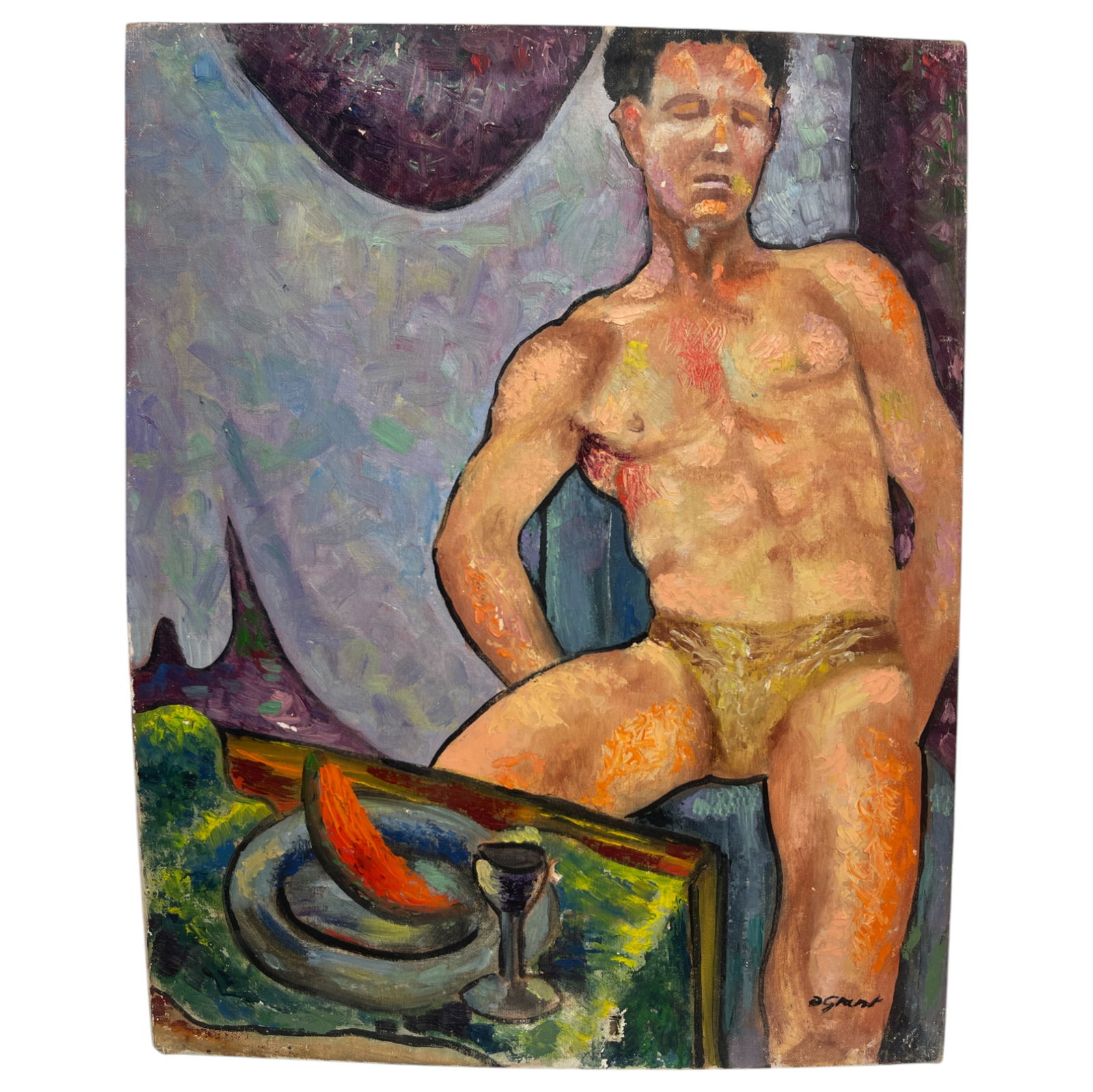 Duncan Grant Scottish Oil Painting on Board Gay Male Interest Signed (1 of 7)