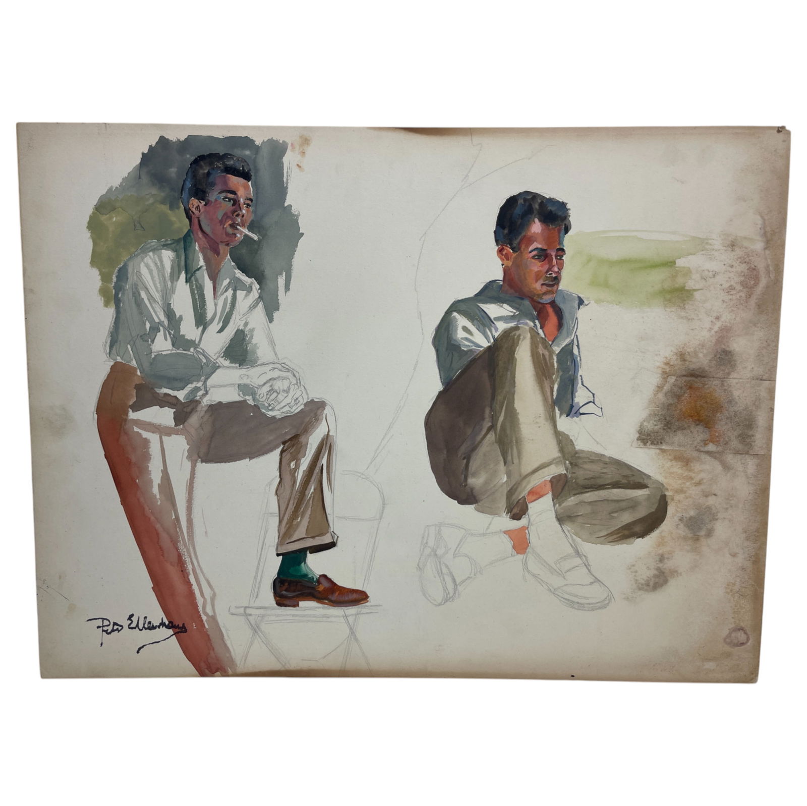 Vintage Illustration Art Watercolor Painting on Board Signed Peter" Ellenshaw (1 of 4)