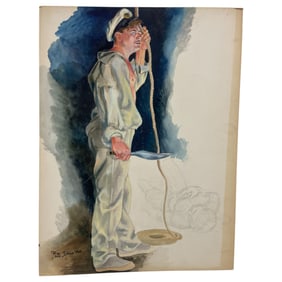 Vintage Illustration Art Watercolor Painting on Board Signed Peter" Ellenshaw