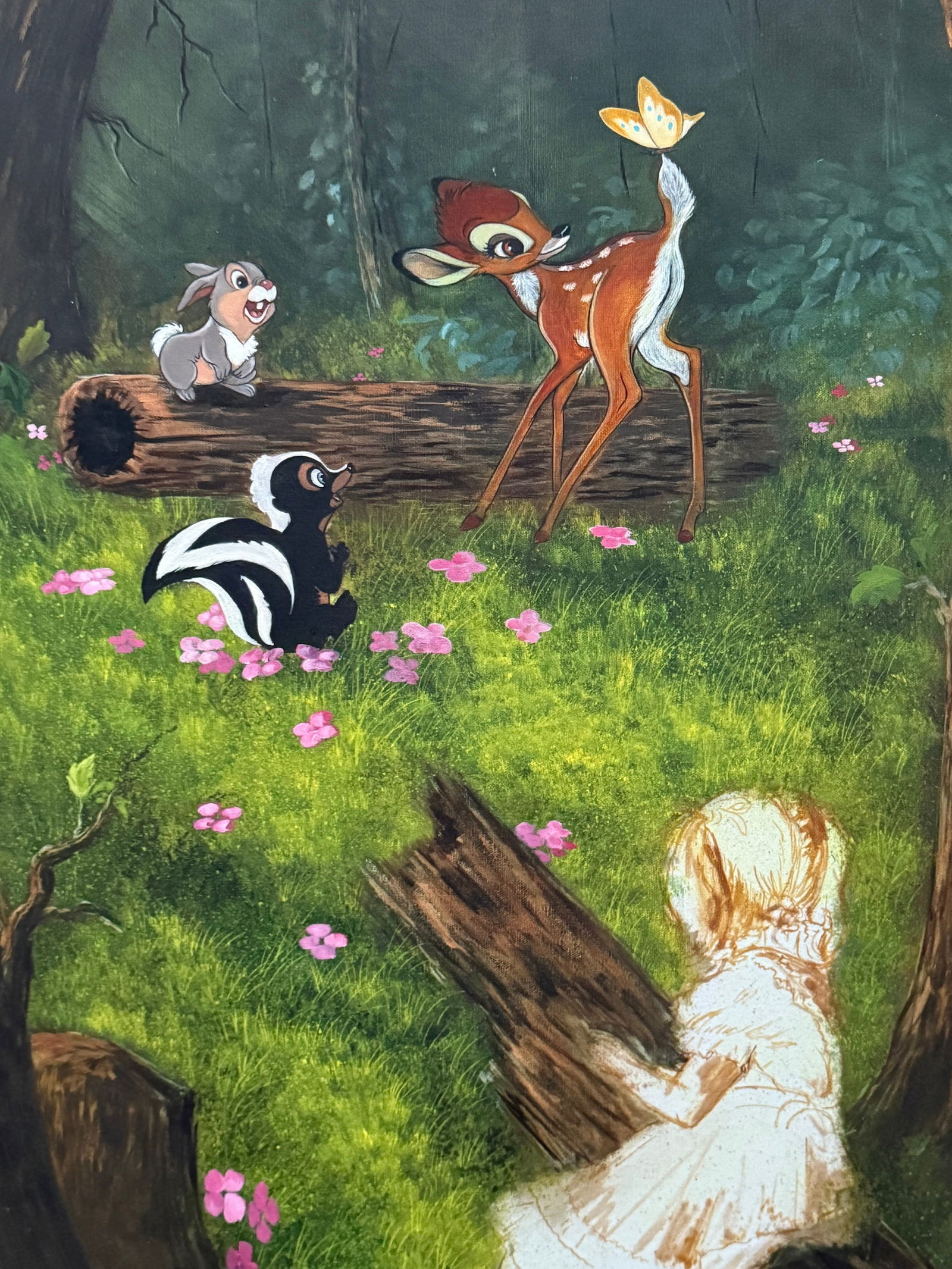 VINTAGE RARE OIL ACRYLIC PAINTING ON CANVAS BAMBI DISNEY SIGNED HARRISON ELLENSHAW (1 of 10)