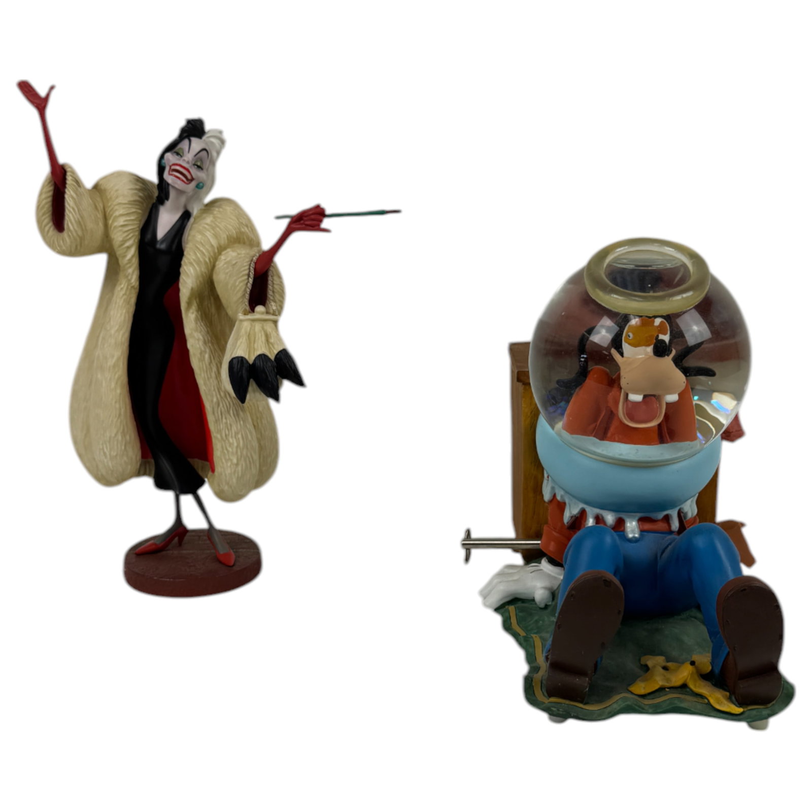 Disney Cruella De Vil and Goofy Snowglobe Figures: Disney Cruella De Vil and Goofy Snowglobe Figures