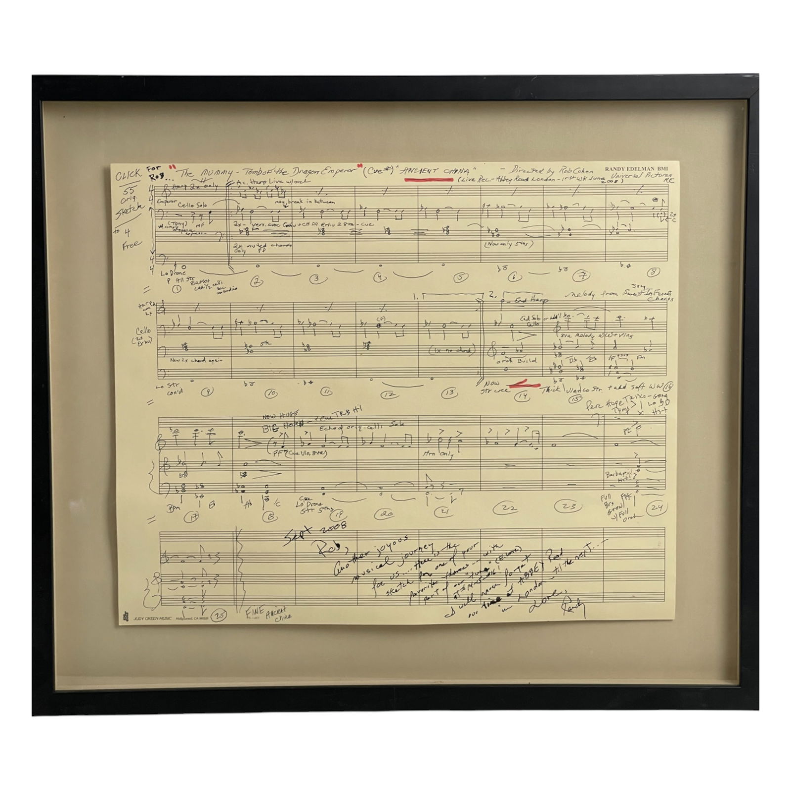 Randy Edelman Original Hand Written Score for The Mummy Tomb of the Dragon Emperor (1 of 6)