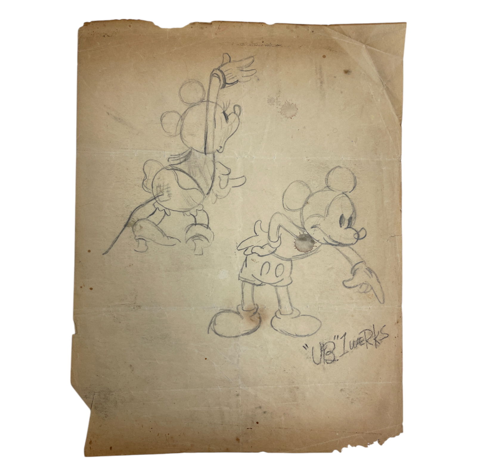 Vintage Disney Mickey Mouse Pencil Drawing Animation Art Signed Ub Iwerks (1 of 4)