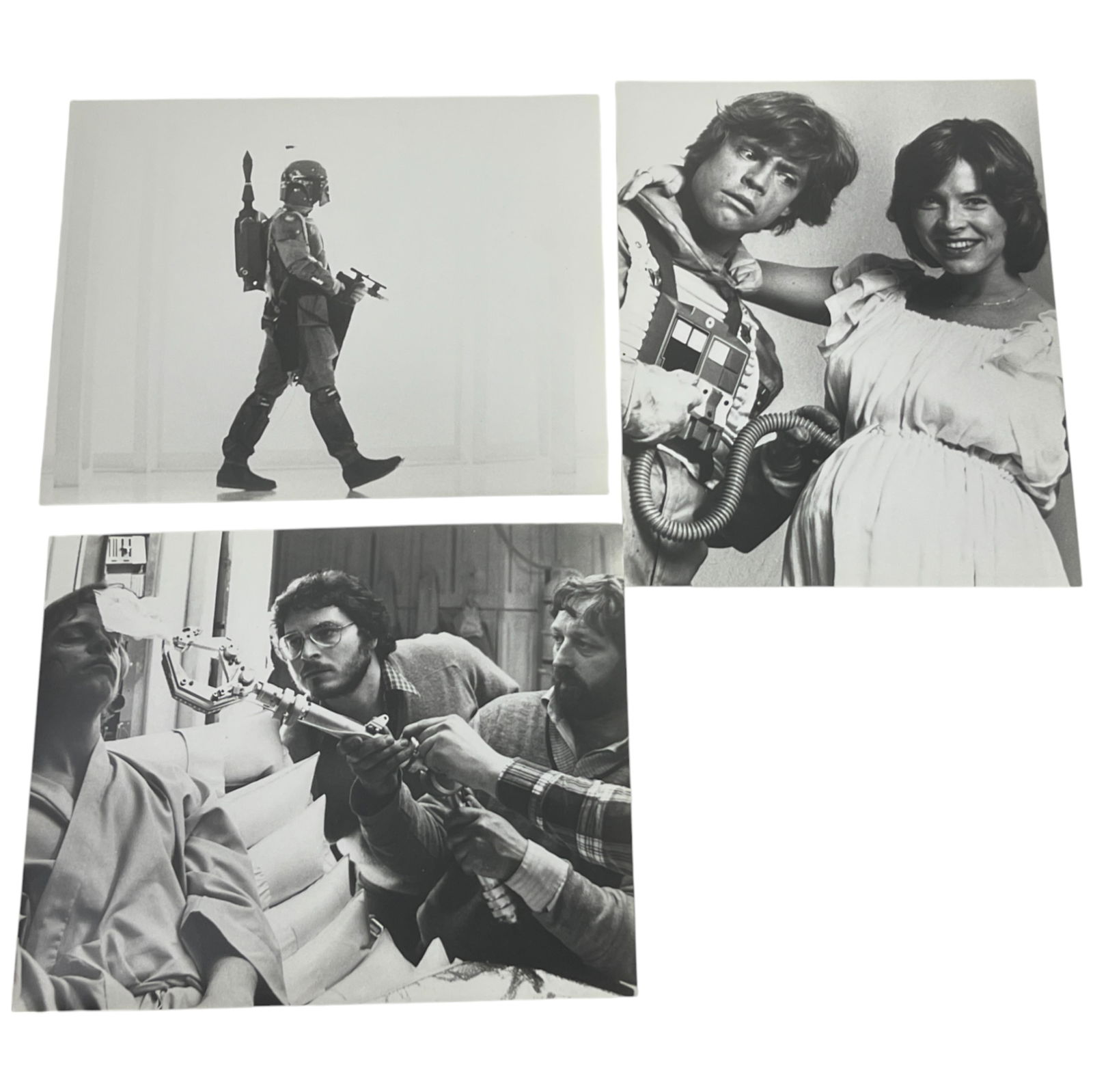 Rare Vintage Empire Strikes Back Behind-The-Scenes Photos – Set of 3 (8" x 10") on Kodak Paper: A rare and original set of 3 vintage 8" x 10" behind-the-scenes photographs from the production of Star Wars: The Empire Strikes Back, printed on Kodak paper. These exclusive images provide a unique l