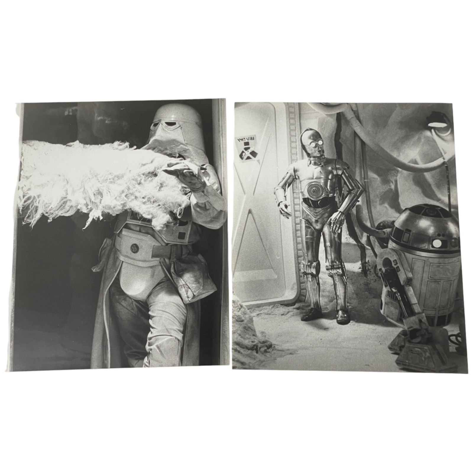 Rare Vintage Empire Strikes Back Behind-The-Scenes Photos – Set of 2 (8" x 10") on Kodak Paper: A rare and original set of 2 vintage 8" x 10" behind-the-scenes photographs from the production of Star Wars: The Empire Strikes Back, printed on Kodak paper. These exclusive images provide a unique l