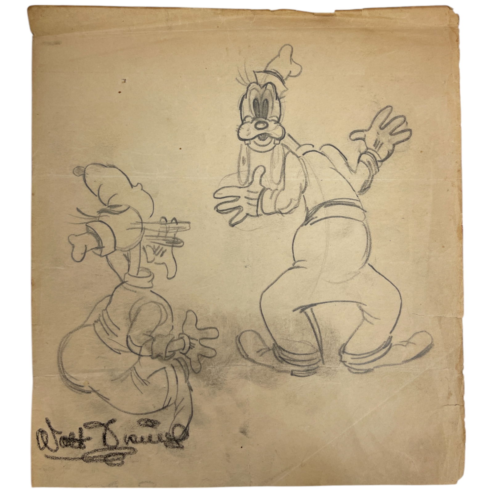 Vintage Disney Goofy Pencil Drawing Animation Art Signed Walt Disney (1 of 4)