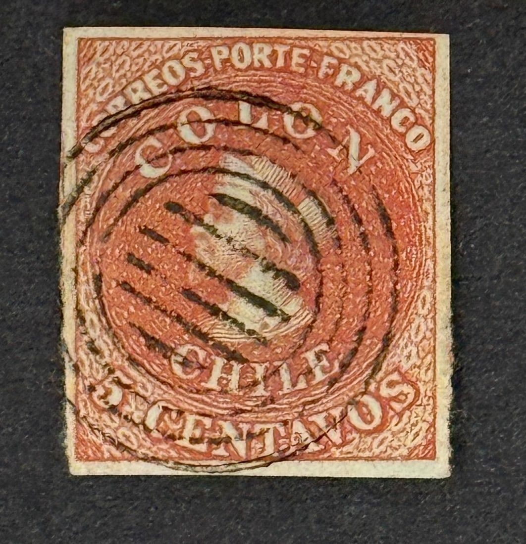 1853 Christopher Columbus - First London Print Chile Brownish Red Stamp (1 of 3)