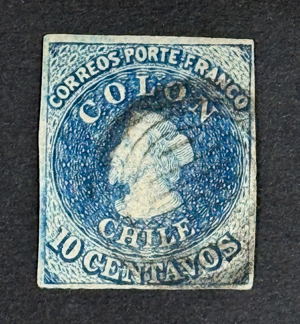 1853 Christopher Columbus - First London Print Dark Blue Chile Stamp (1 of 3)