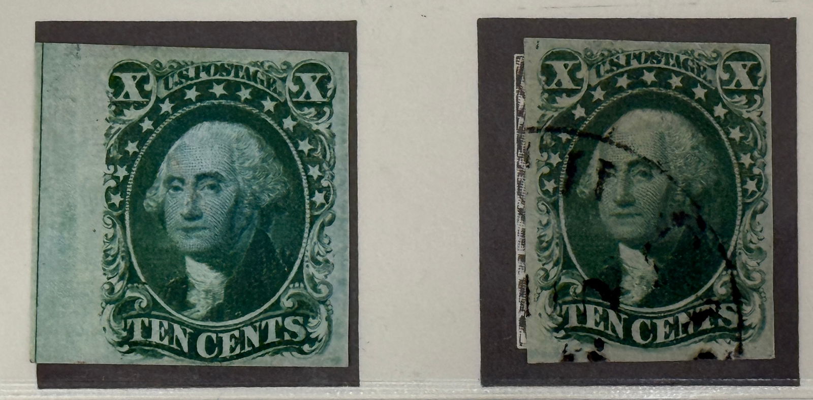 1855 George Washington USA Type II & Type III Imperforated Stamps (1 of 3)